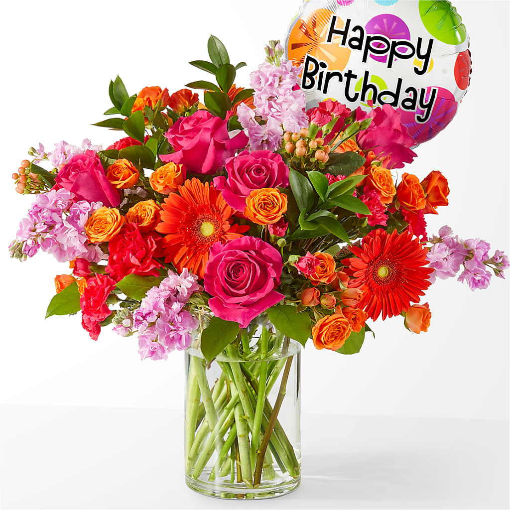 Fiesta Bouquet with Birthday Balloon – UP UP & AWAY FLORAL & EVENT PLANNING, Lumberton NC