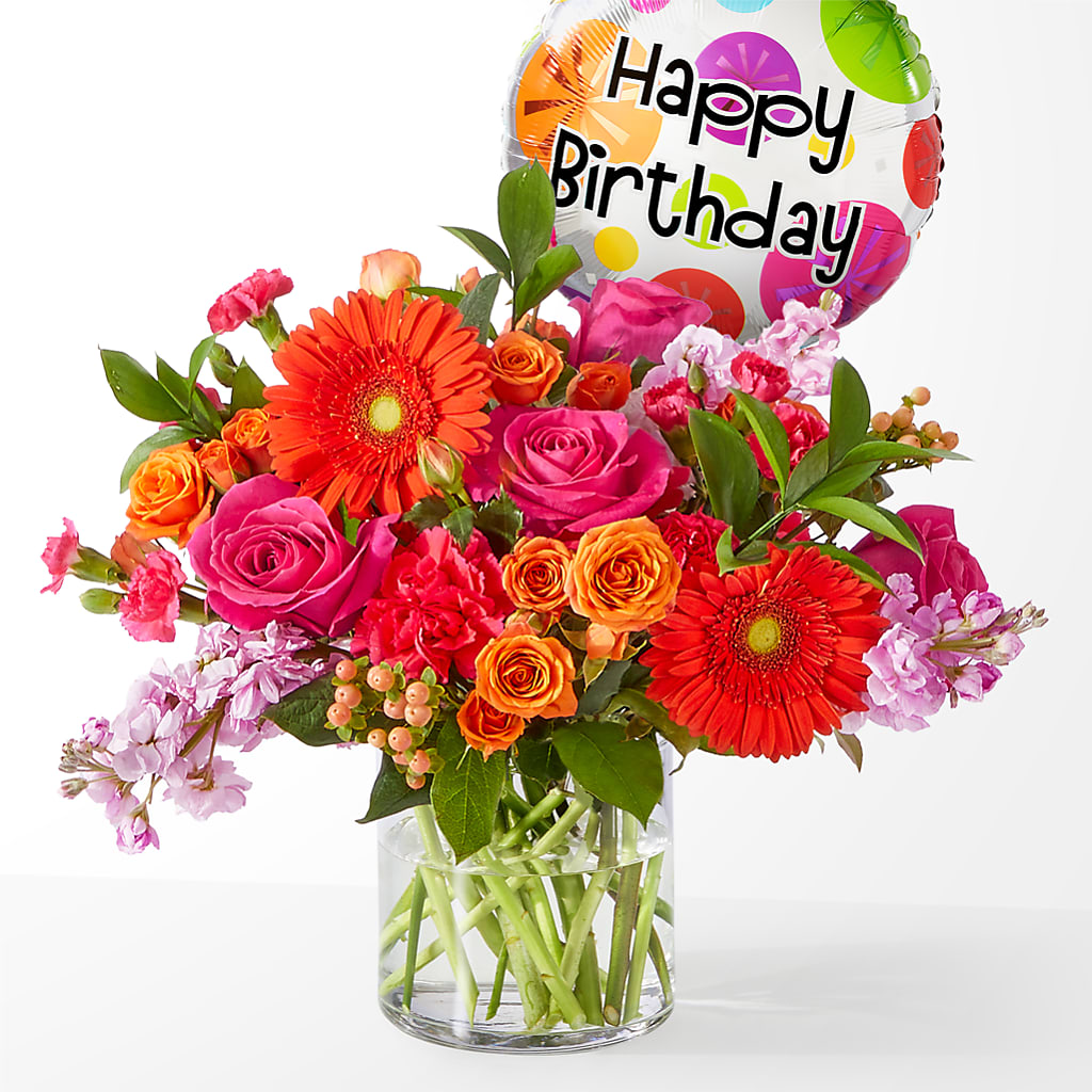 Fiesta Bouquet with Birthday Balloon – UP UP & AWAY FLORAL & EVENT PLANNING, Lumberton NC