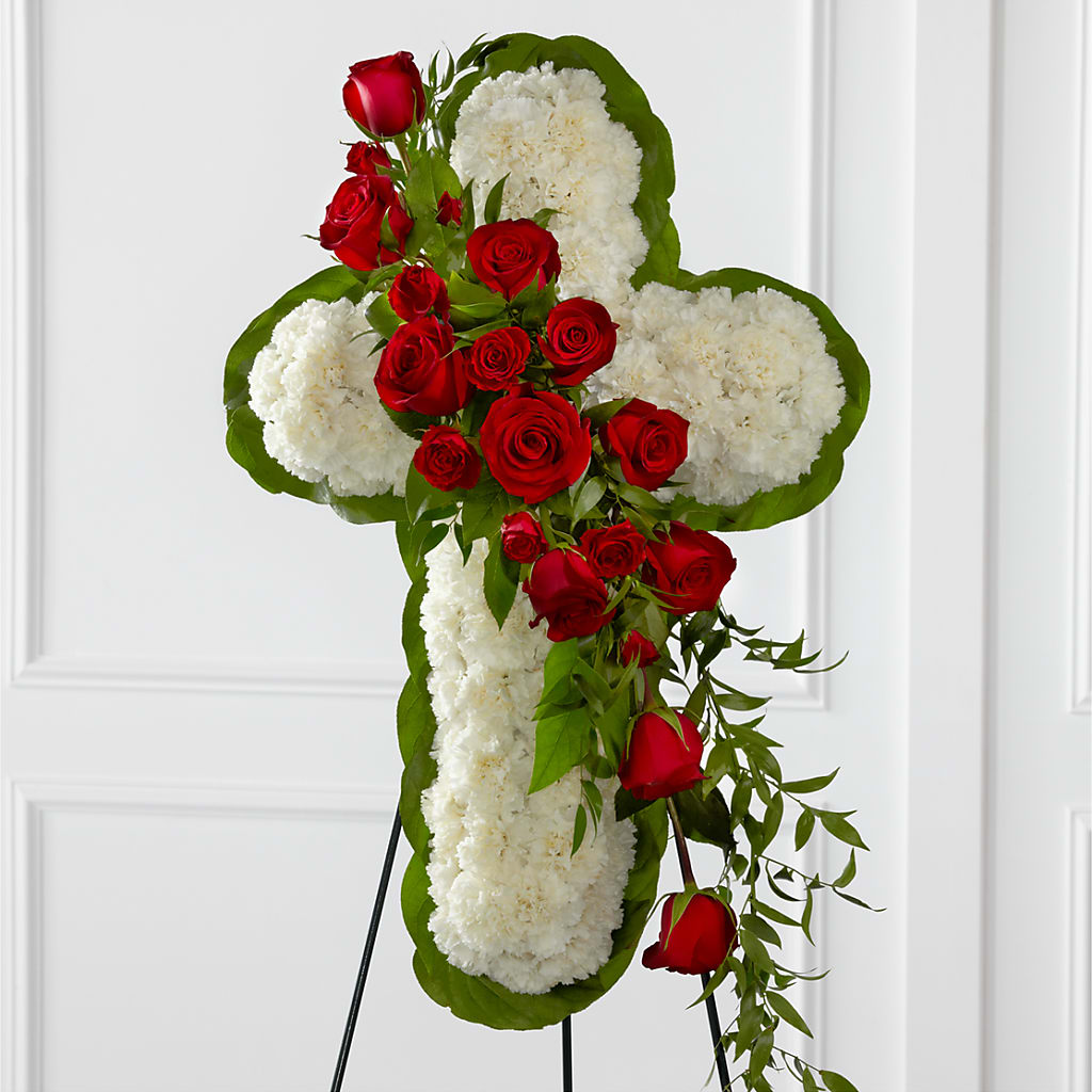 Floral Cross Easel – UP UP & AWAY FLORAL & EVENT PLANNING, Lumberton NC