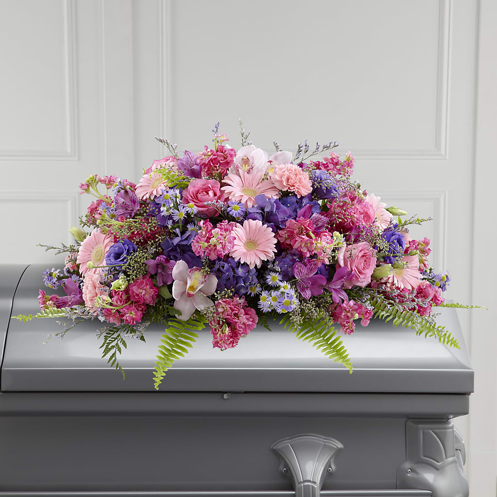 Glorious Garden Casket Spray – UP UP & AWAY FLORAL & EVENT PLANNING, Lumberton NC