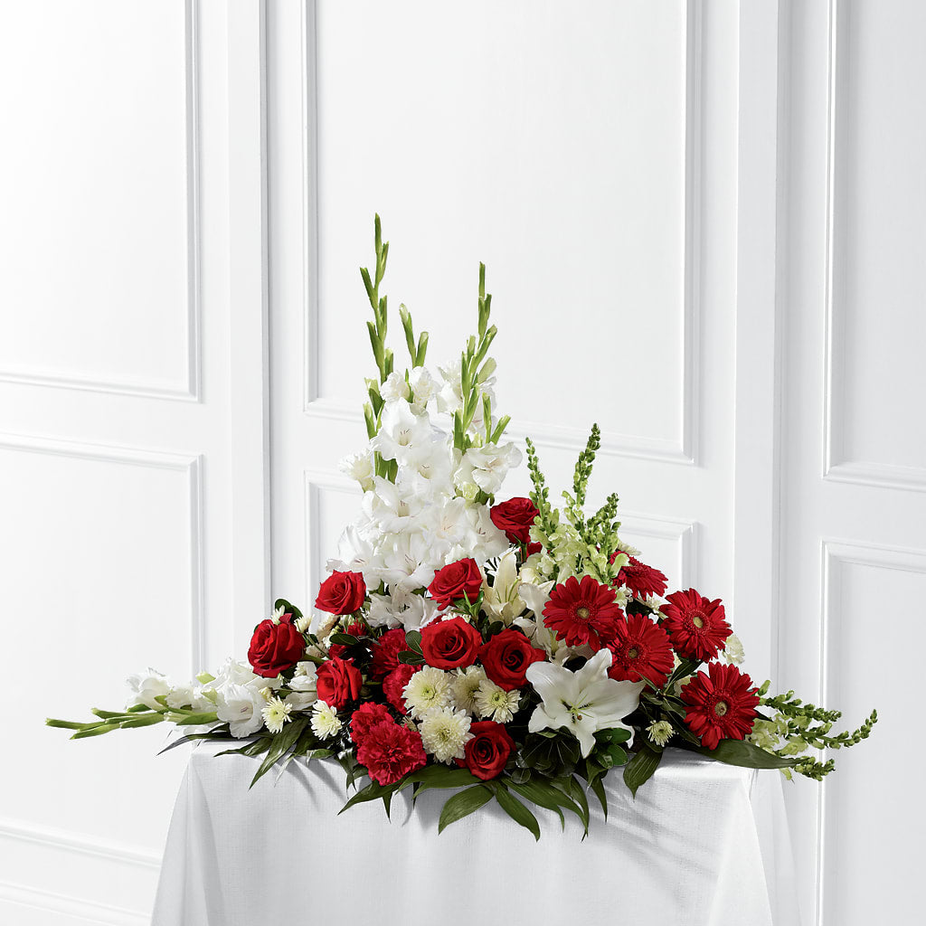 Crimson & White Arrangement – UP UP & AWAY FLORAL & EVENT PLANNING, Lumberton NC