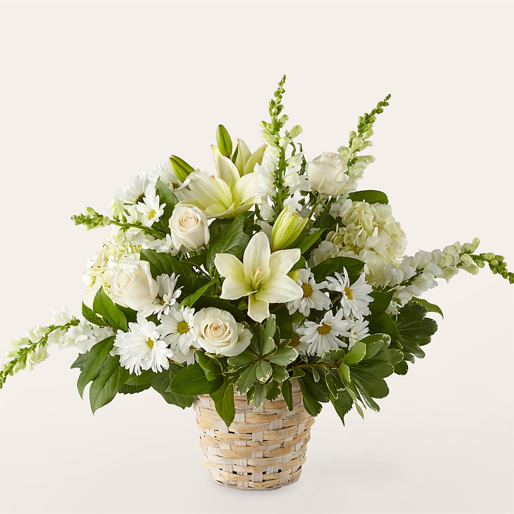 Ivory Elegance Floral Basket – UP UP & AWAY FLORAL & EVENT PLANNING, Lumberton NC