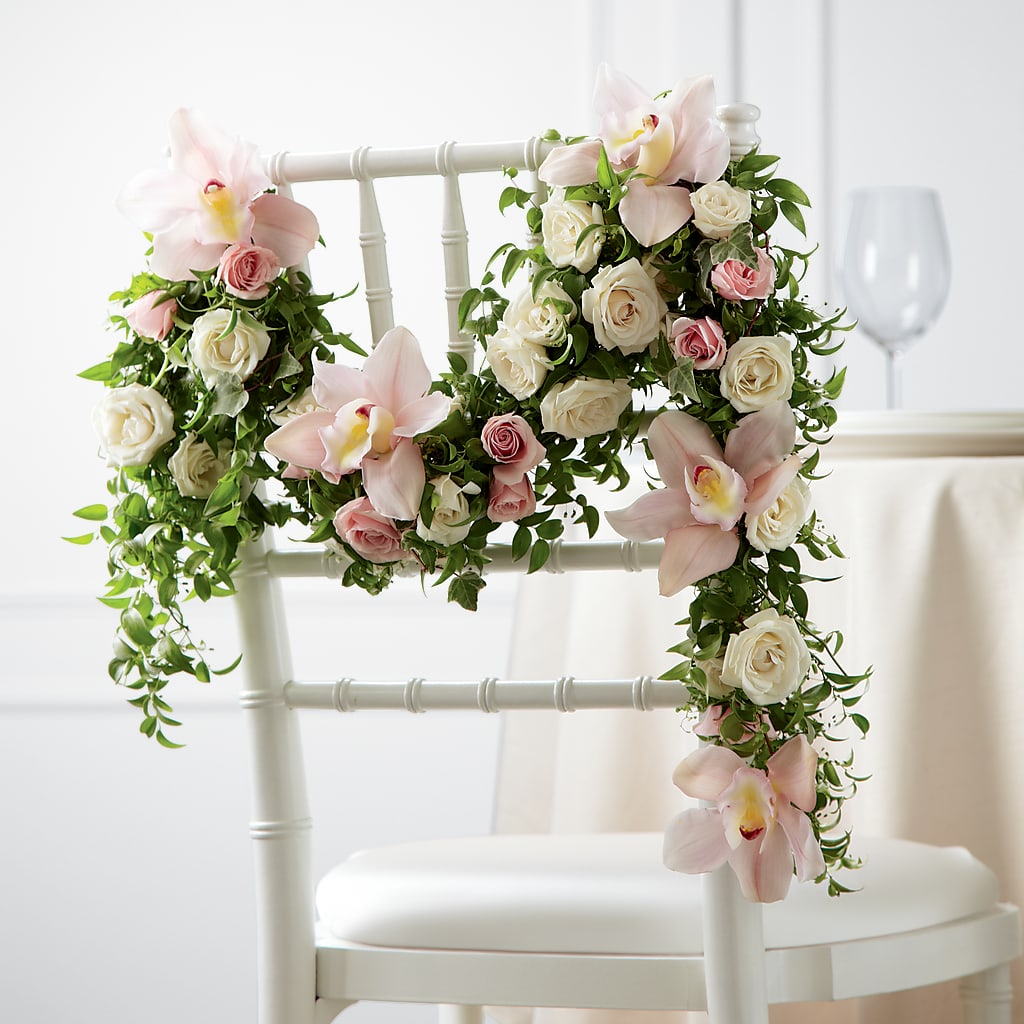Orchid Rose Chair Décor – UP UP & AWAY FLORAL & EVENT PLANNING, Lumberton NC
