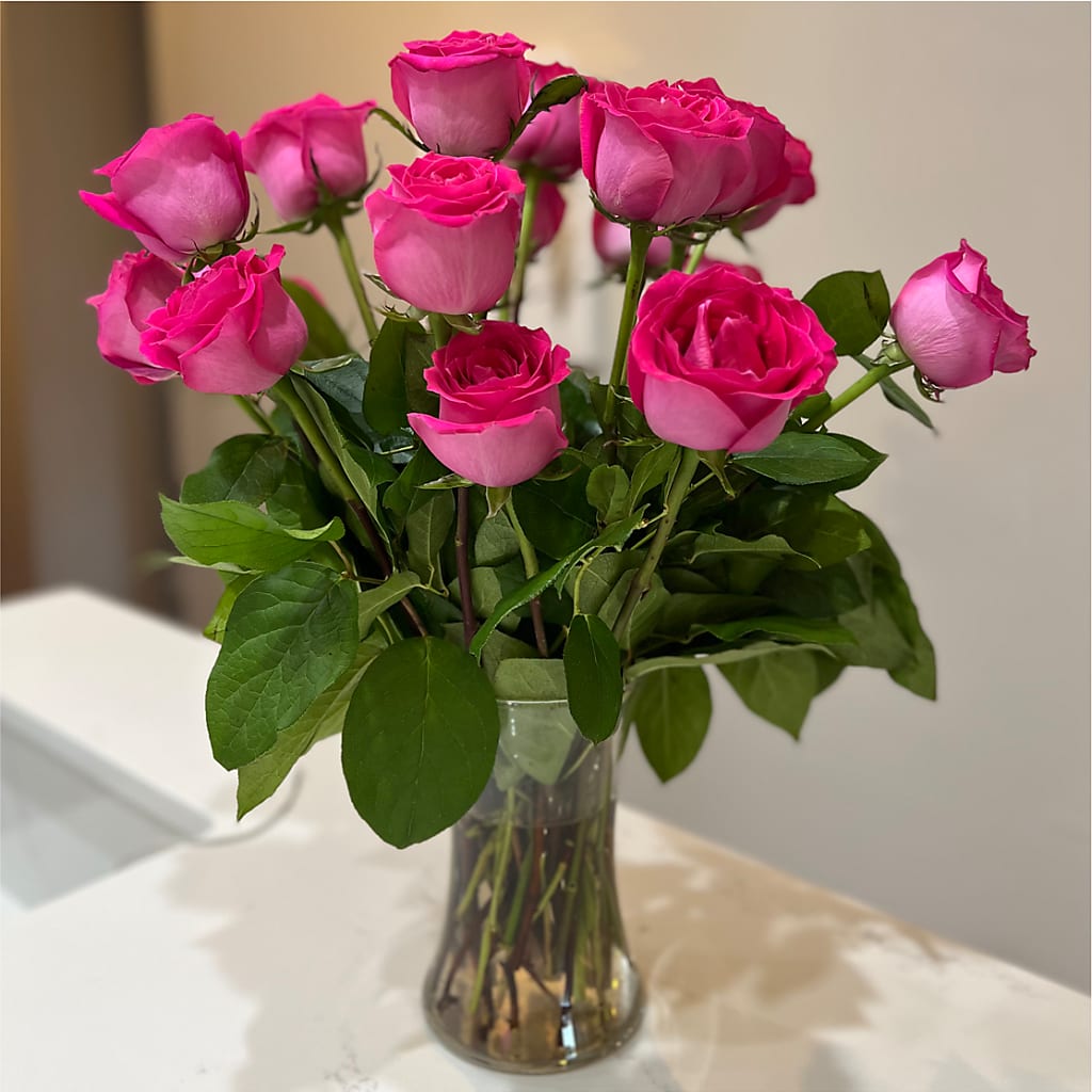 Long Stem Pink Rose Bouquet – UP UP & AWAY FLORAL & EVENT PLANNING, Lumberton NC