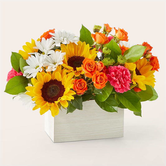 Sun-drenched Blooms Box Bouquet – UP UP & AWAY FLORAL & EVENT PLANNING, Lumberton NC
