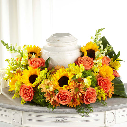 Faithful Sunflower Cremation Adornment – UP UP & AWAY FLORAL & EVENT PLANNING, Lumberton NC
